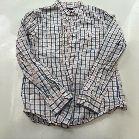 banana republic men’s pink blue flannel button down shirt M Cotton L36-8 - Picture 2 of 5